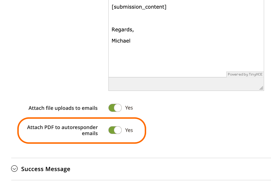 Attach submission PDF to customer email notifications