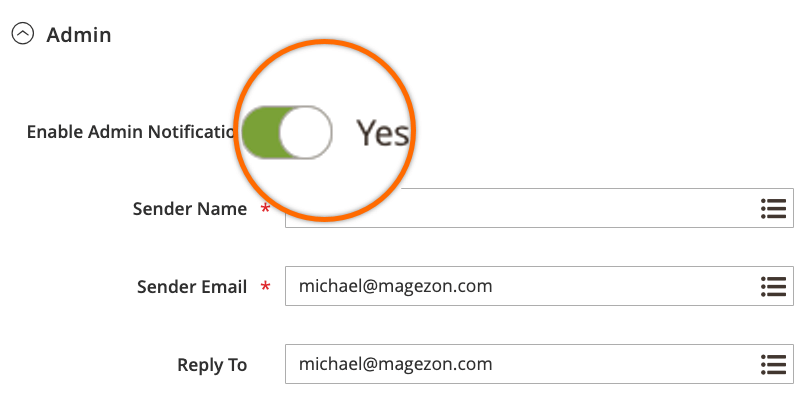 Enable admin email notifications Enable admin email notifications