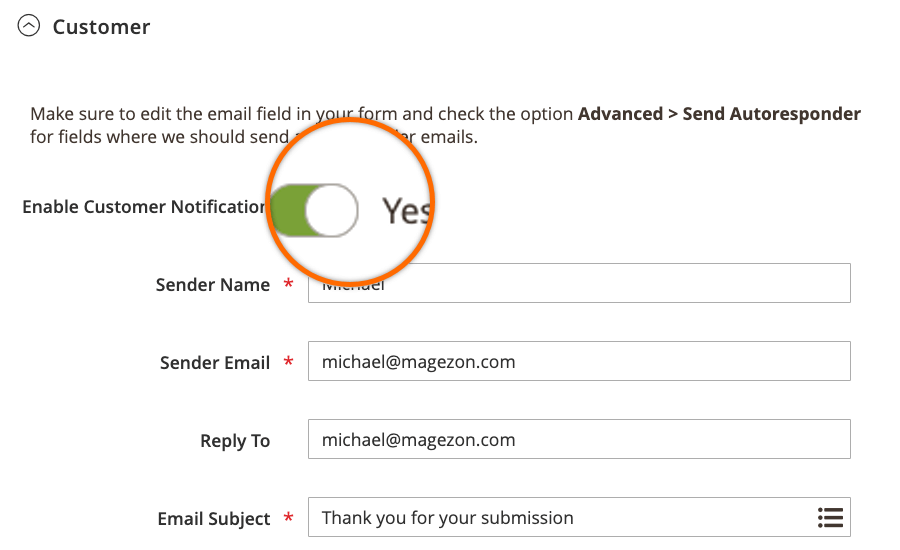 Enable customer email notifications Enable customer email notifications