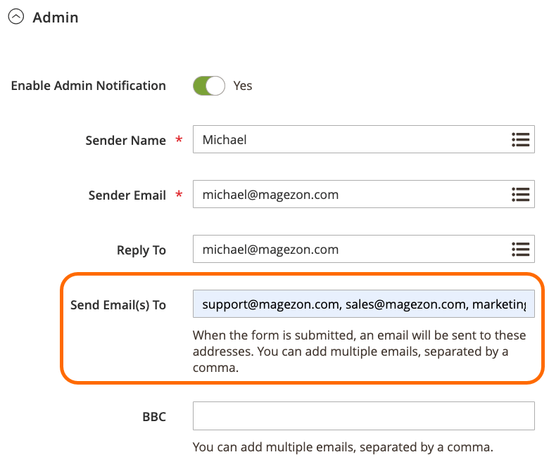 Multiple admin receivers Multiple admin receivers