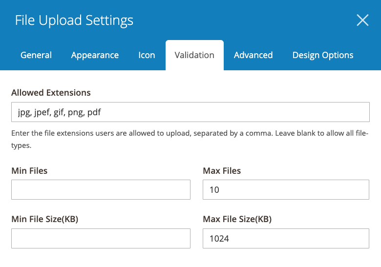 Limite uploaded file type, file size and file number Limite uploaded file type, file size and file number