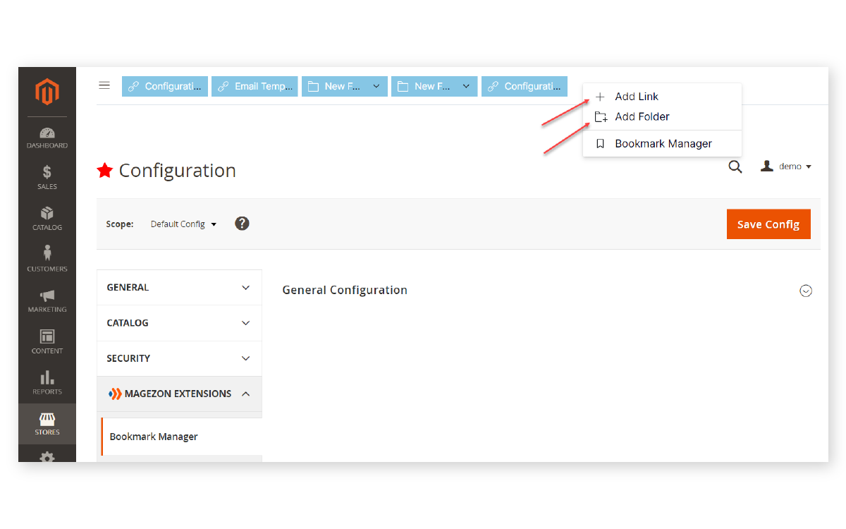 Add Unilimited Bookmarks/Folders From Bookmark Bar | Magento 2 Bookmark Manager
