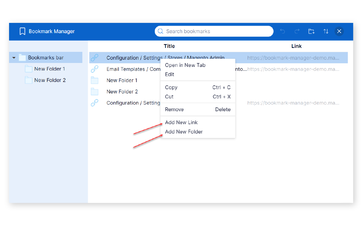Add Unilimited Bookmarks/Folders From Bookmark Manager | Magento 2 Bookmark Manager