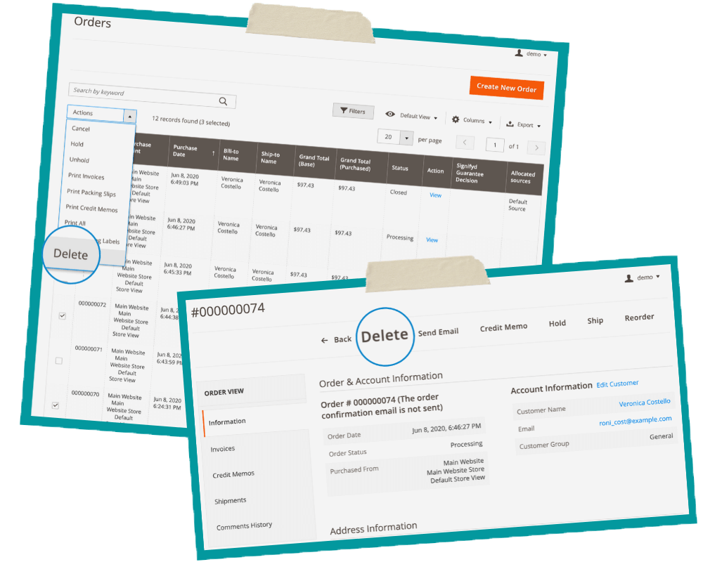 Delete orders and all related data