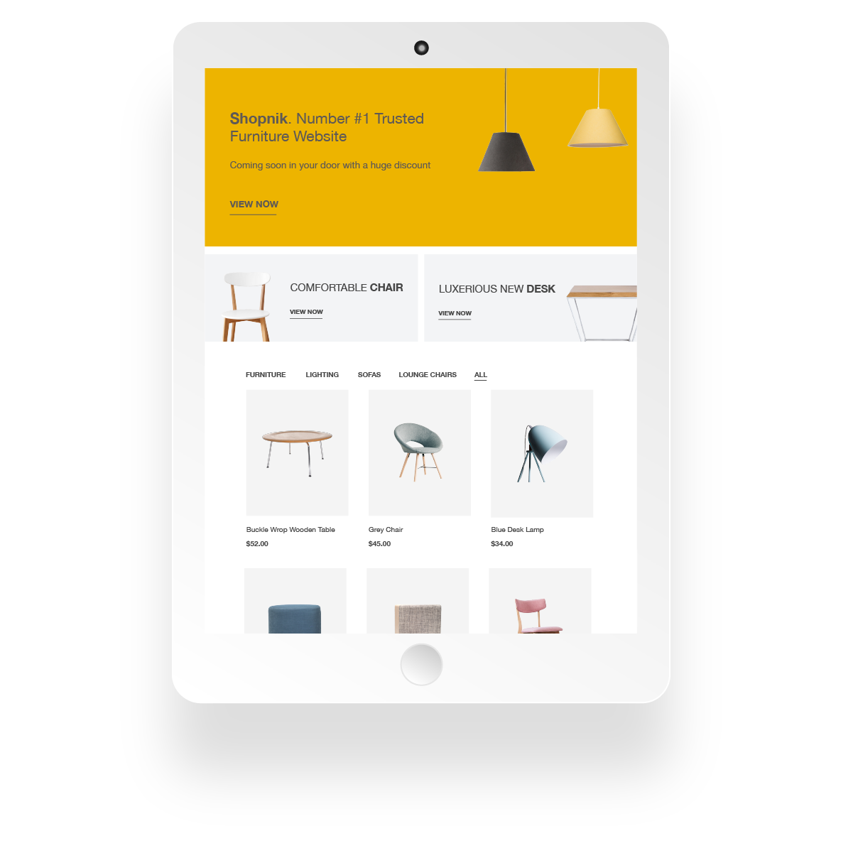 Landing page on tablet