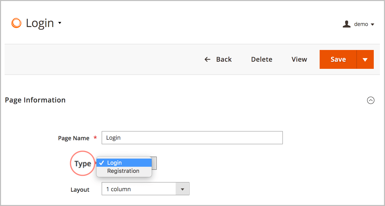 Choose login/registration page type