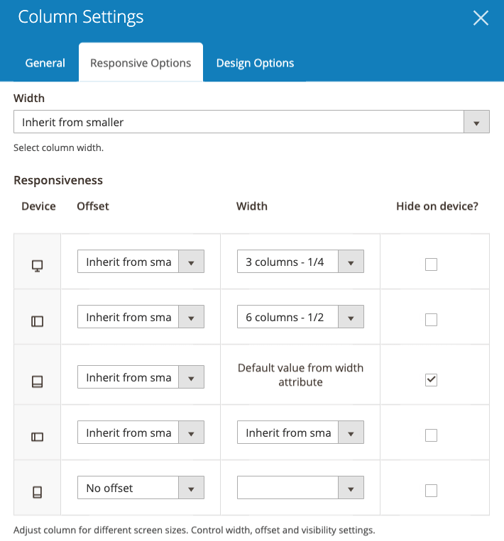 Set column width for each device Magezon Page Builder: Set column width for each device