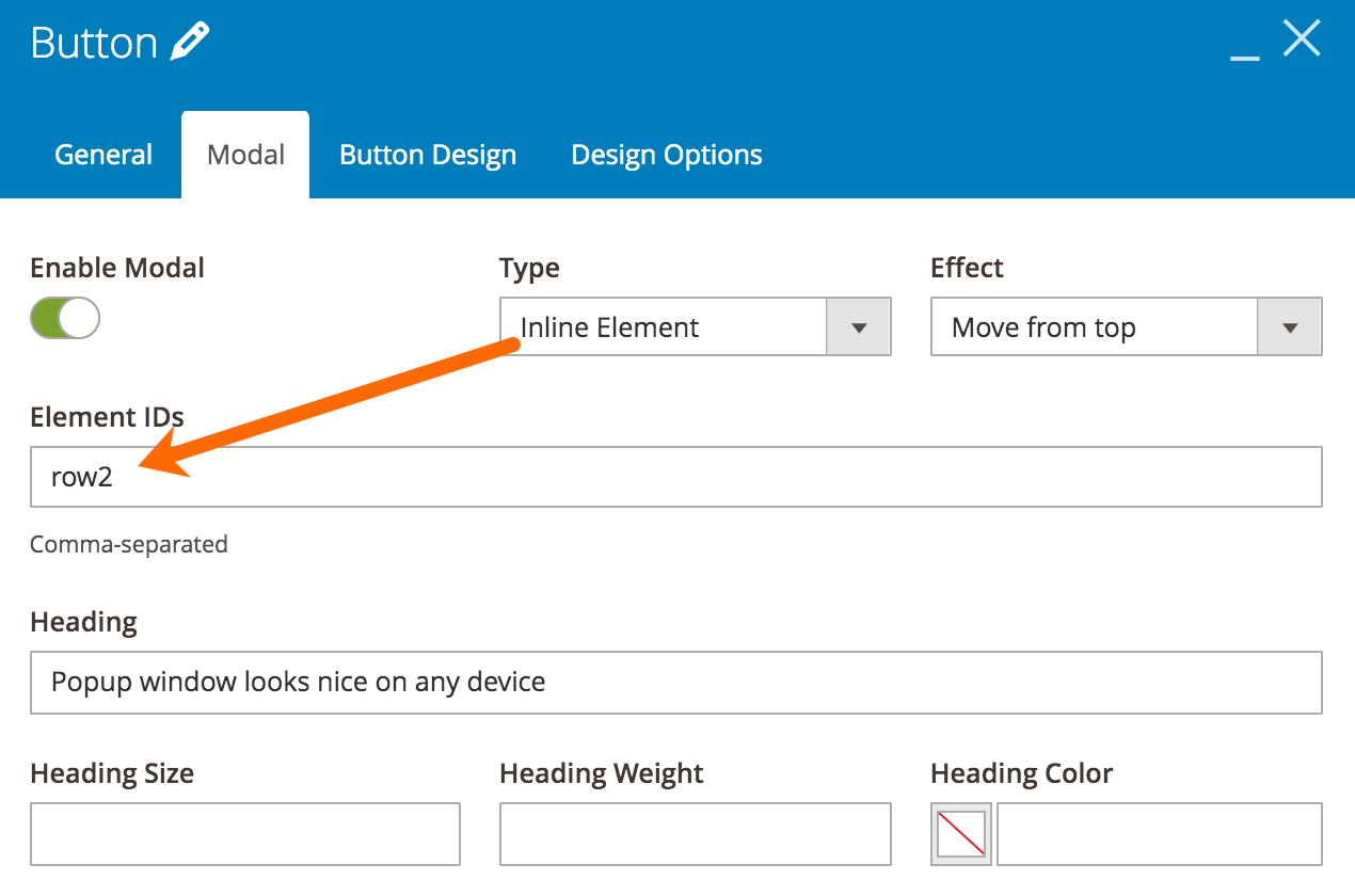 Choose Inline Element type and enter Element ID