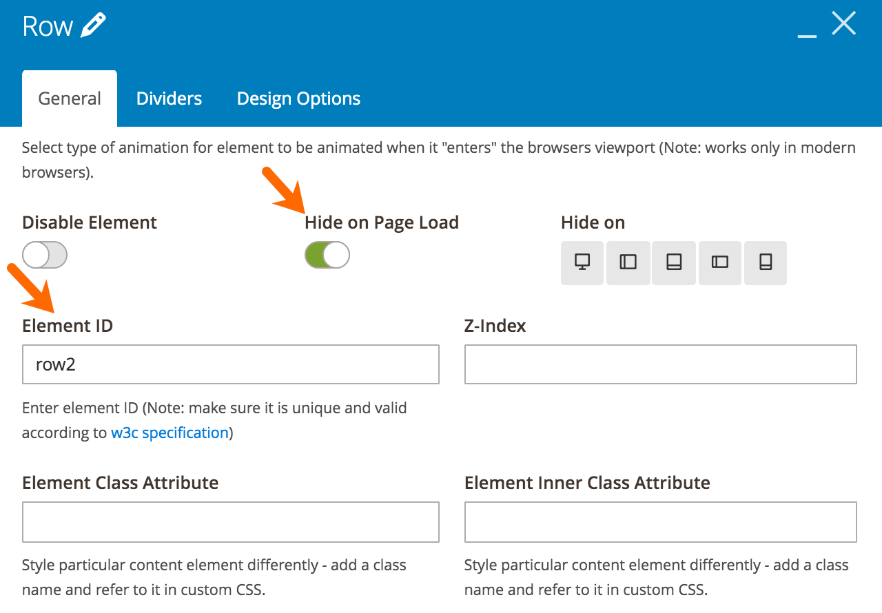 Enter element ID and hide on page load