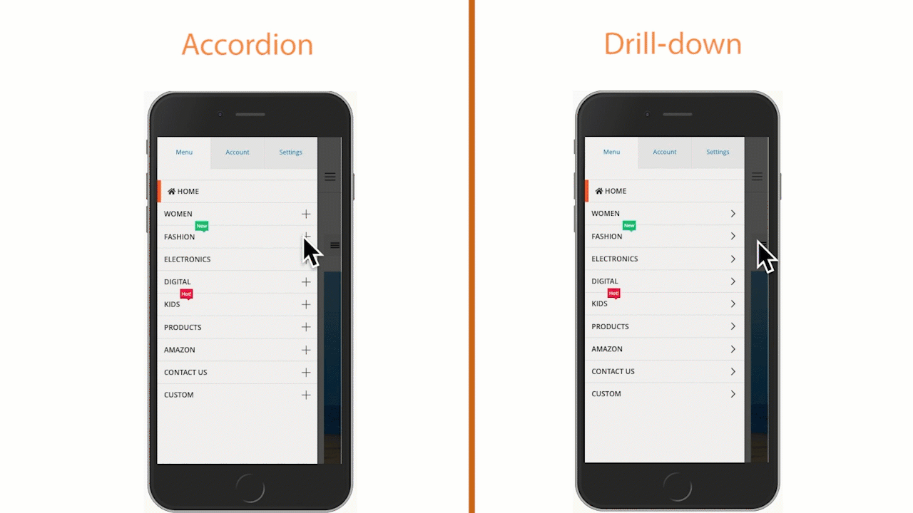 Ninja Menus | Accordion vs Drilldown