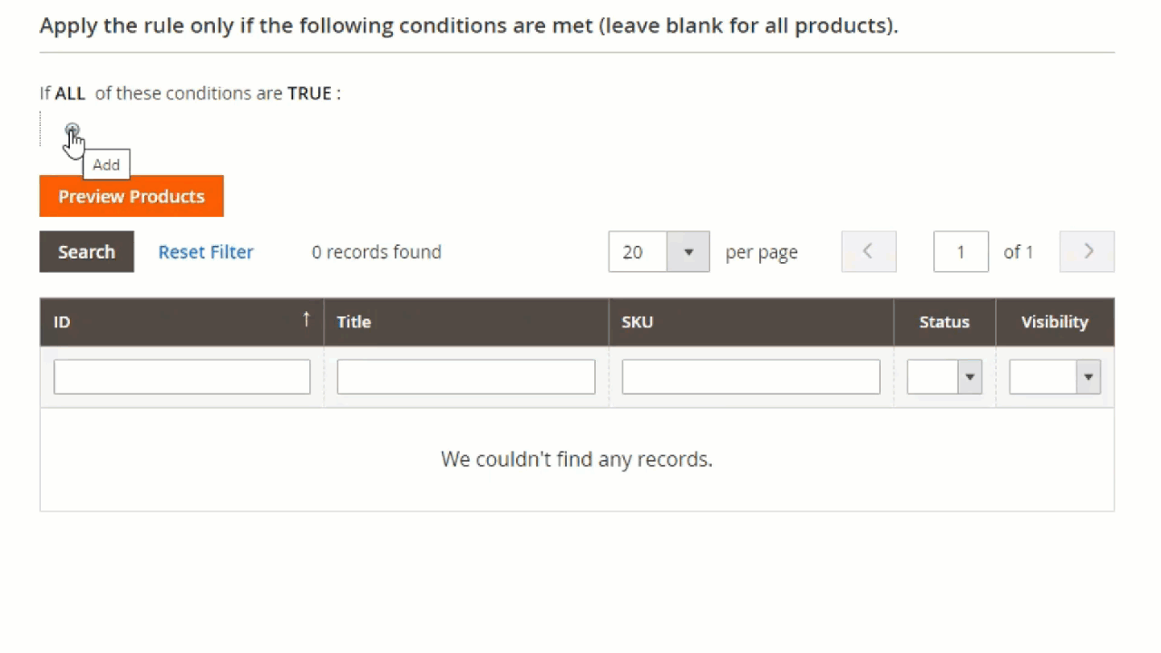 Assign size chart to products via conditions Assign size chart to products via conditions