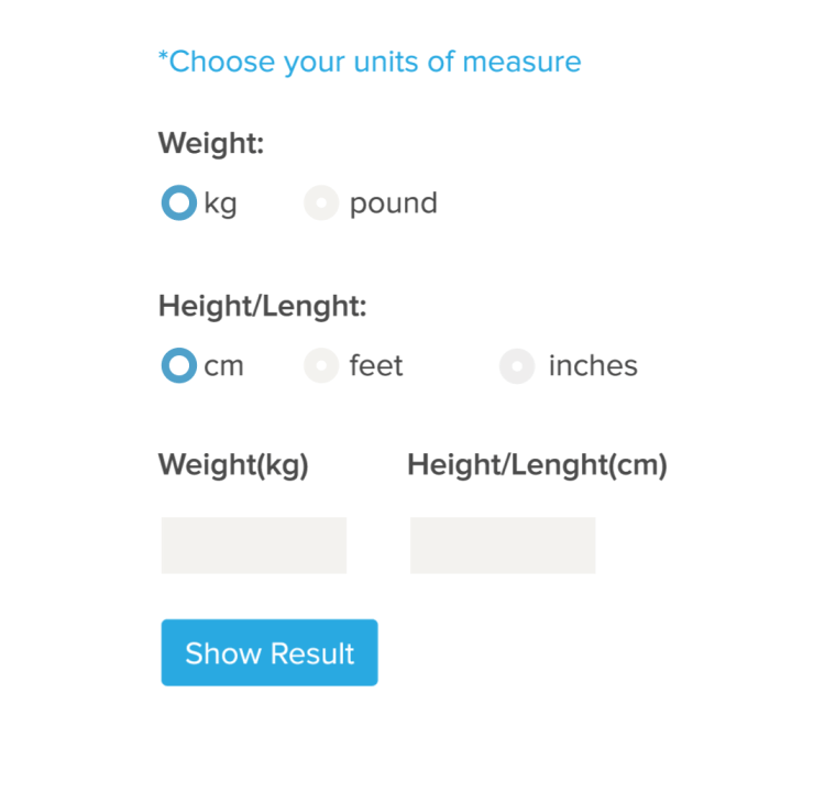 Allow customers to calculate their size quickly Allow customers to calculate their size quickly