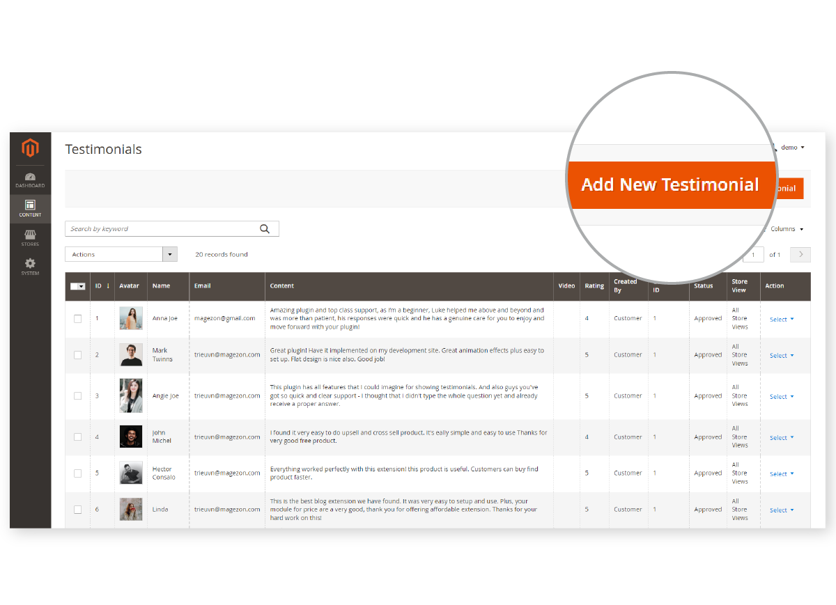 Manage testimonials efficiently from the backend Manage testimonials efficiently from the backend