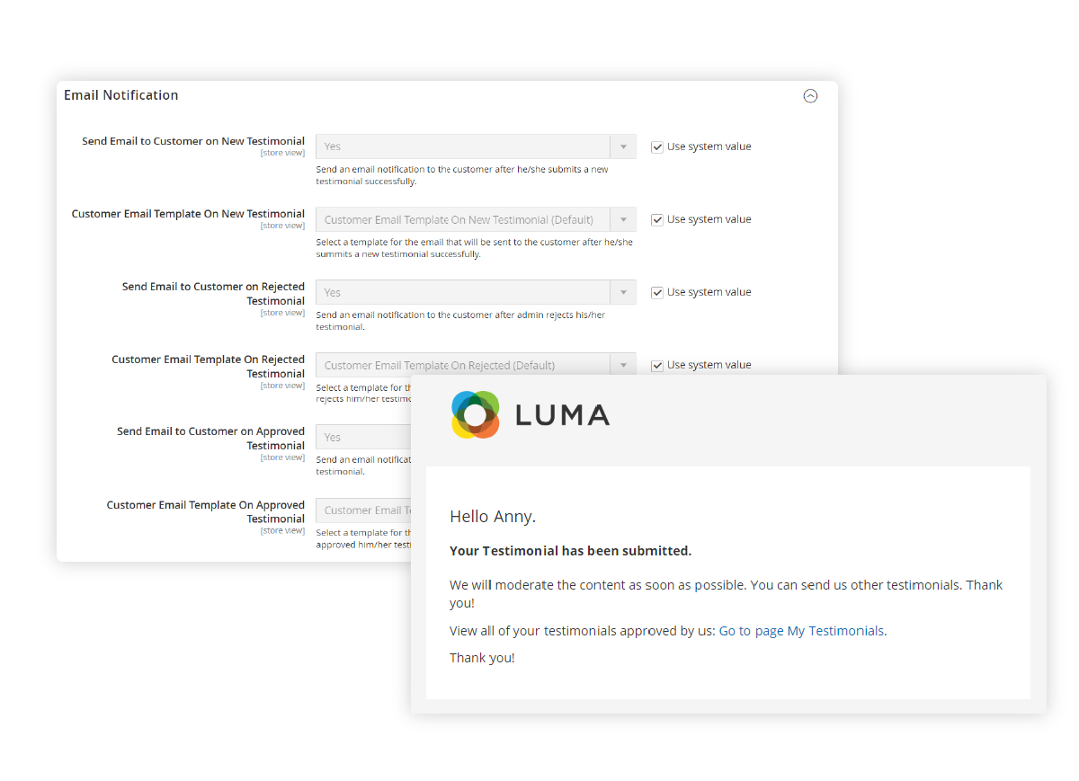 Set notification emails for admin and customers Set notification emails for admin and customers