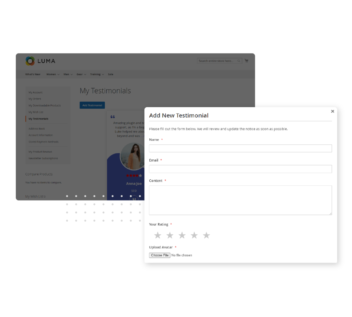 Testimonial Form On The Frontend