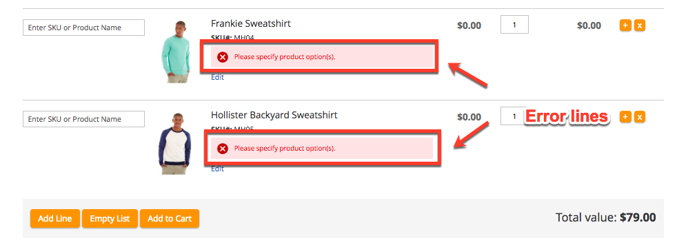 Magento 2 Quick Order | Error lines