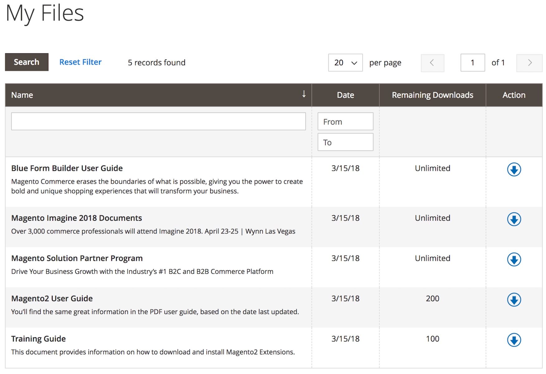 Customer Attachments - Display the list of attachments on a separate page