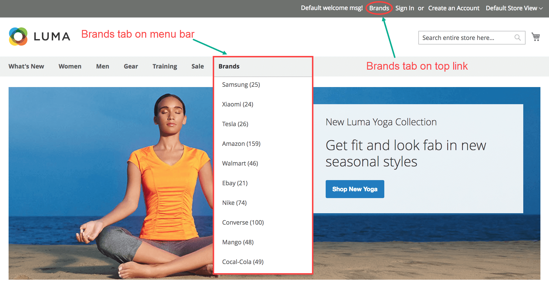 Access brand listing page from menu bar & top link Magento 2 Shop By Brand - Access brand listing page from menu bar & top link