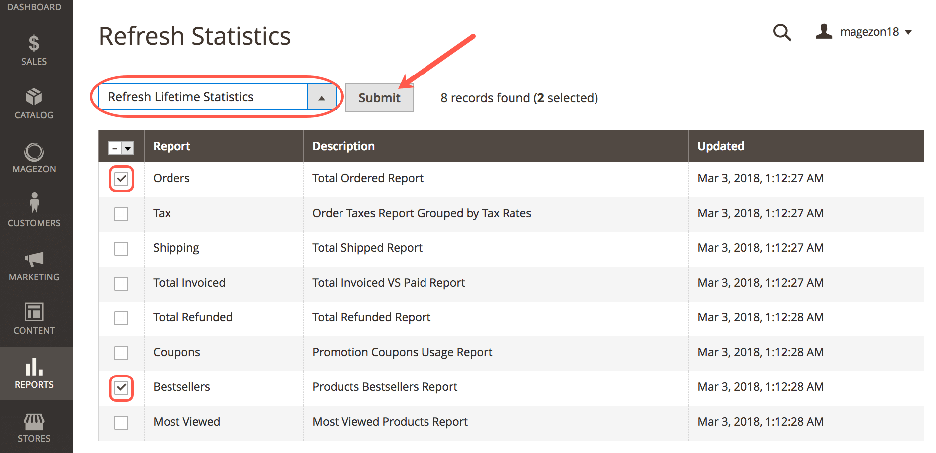 Refresh report statistics on orders Refresh report statistics on orders